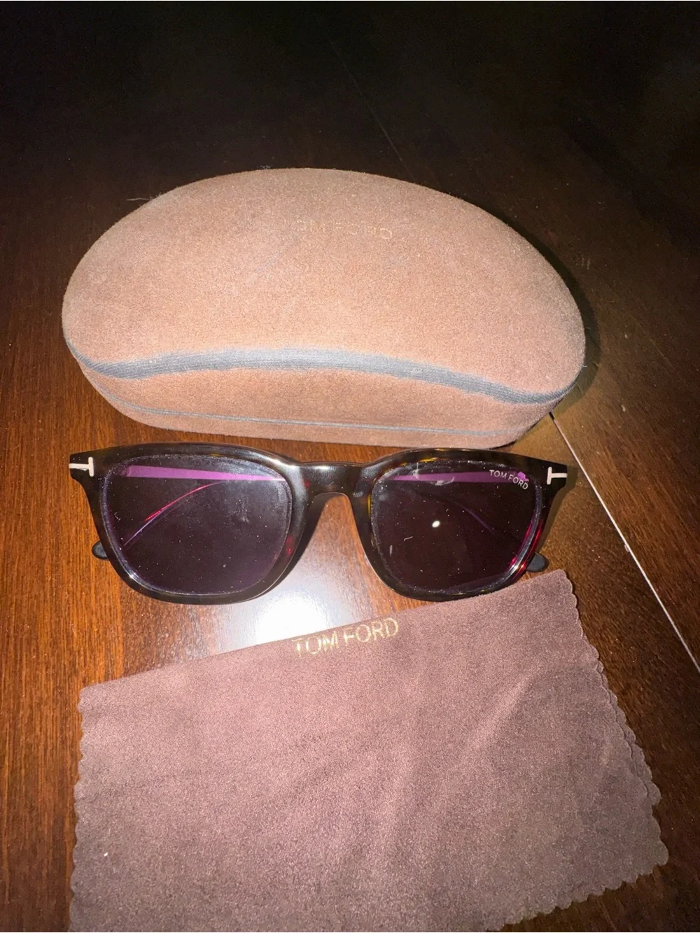 Tom Ford Arnaud Geometric Wayfarers- Tortoise Frames, Purple Lenses, Black Hues